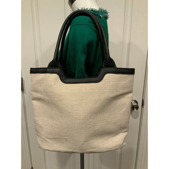 Rachel Zoe Khaki Tan Natural Capri Tote Black Leather Straps - Picture 4 of 9